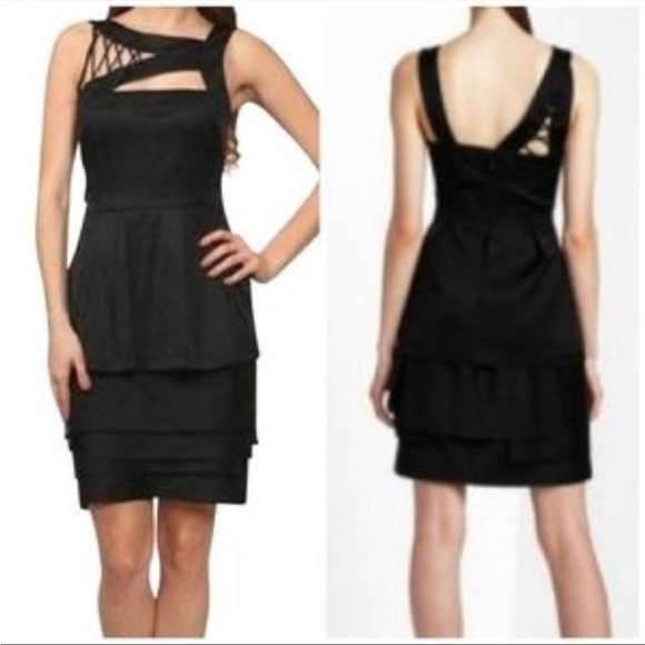 Black BCBG Shoelace Shoulder Detail Dress (Size 10) - Picture 2 of 11